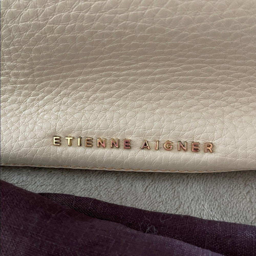 Etienne Aigner Cream Pebbled Leather Bag with Gold Hardware and Linen Lining - Picture 2 of 16